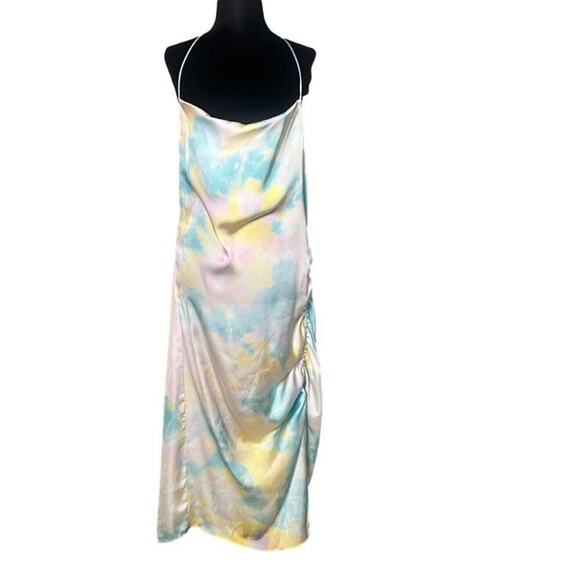 ZARA TIE DYE SLIP MIDI RUCHED SIDE DRESS L - Picture 2 of 5